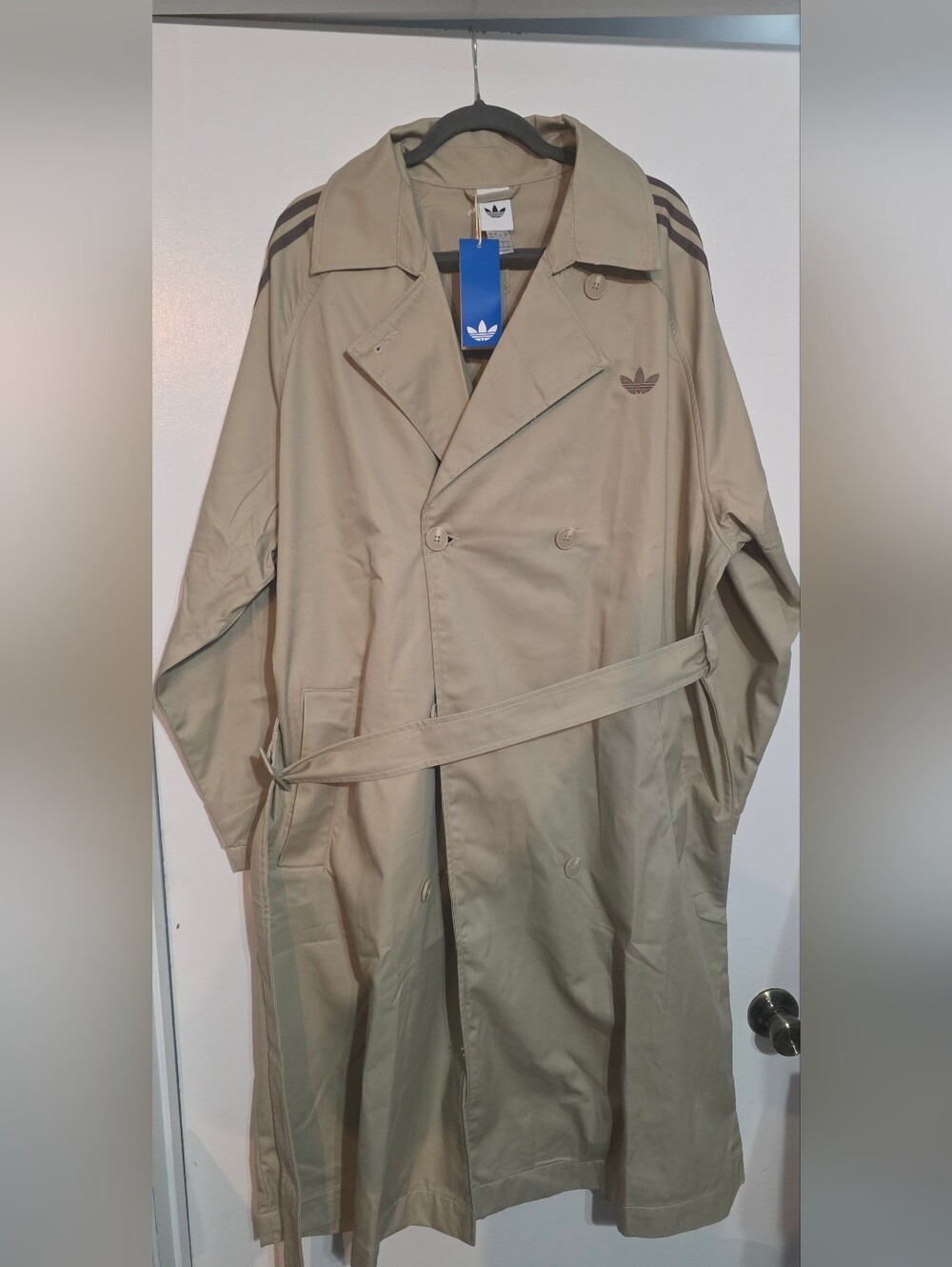 adidas Originals Logo Relaxed Women's Trench Coat Brown Size Extra Large NWT
